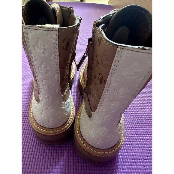 $1196 Jimmy Choo Boots 36.5 Cora Ankle Leather Combar Boots Brown Monogram NEW - Picture 5 of 8